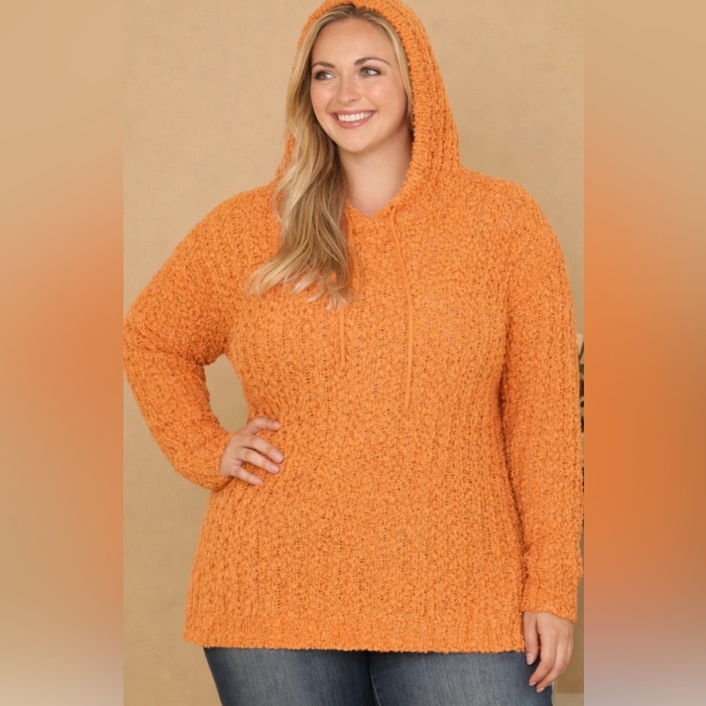 New w/Tag Oversized Popcorn Orange Hoodie Sweater Sz 1X-2X Super Comfy & Warm